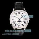 Swiss Clone Cartier Drive de Cartier White Roman Dial 40mm Men's Moon Phase Watch 